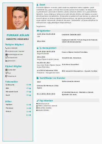 Endüstri Mühendisi CV Örnekleri cv indir